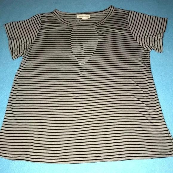 DANCE & MARVEL cutout chest striped top slinky short sleeve stretchy NEW size S - Picture 1 of 8